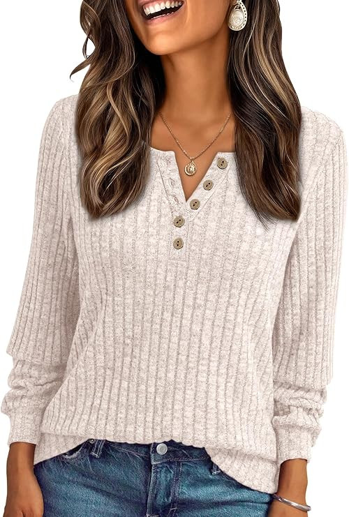 AUTOMET Long Sleeve Henley Shirts Women's Business Casual Lightweight Tunic Sweater Tops | Amazon (US)
