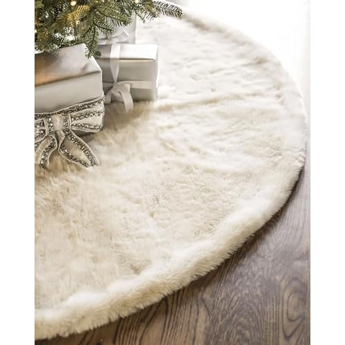 Balsam Hill Lodge Faux Fur Christmas Tree Skirt - Premium Rustic and Luxurious Fur Accents in Brown and Ivory for Tree Decor, Ivory, 60" | Amazon (US)