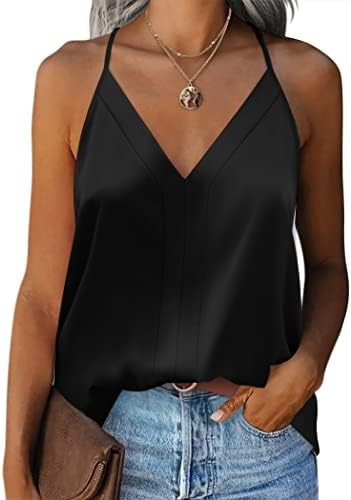 Zeagoo Womens Silk Satin Tank Tops V Neck Sleeveless Blouse Camisole Top | Amazon (US)