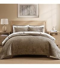 WRENSONGE Velvet Queen Quilt Set-3 Pieces Taupe Oatmeal Luxurious Velvet Striped Channel Comforte... | Amazon (US)