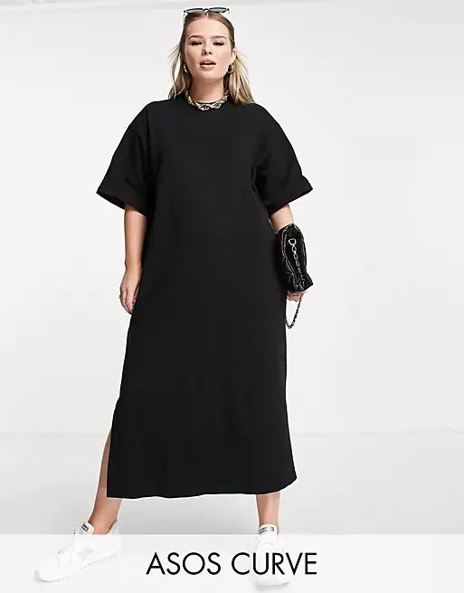 ASOS DESIGN Curve Edit T-shirt midaxi sweats dress in black | ASOS (Global)