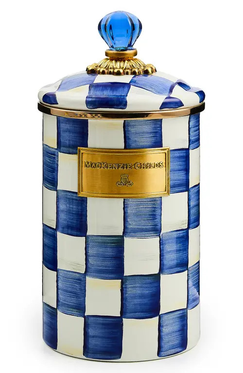 MACKENZIE CHILDS Royal Check Enameled Steel Canister in Blue/white at Nordstrom | Nordstrom