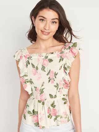 Flutter-Sleeve Floral Smocked Blouse for Women | Old Navy (US)