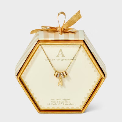 14K Gold Dipped Cubic Zirconia Rondelle A Initial Necklace - A New Day™ Gold | Target