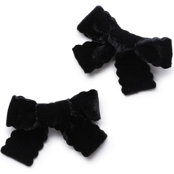 Ava Scalloped Velvet Double Clip Set, Black | Maisonette