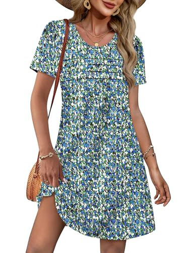 OFEEFAN Blue and White Floral Dress Elegant Dresses for Women Beach Vacation Clothes Classic Floral 3 S | Amazon (US)