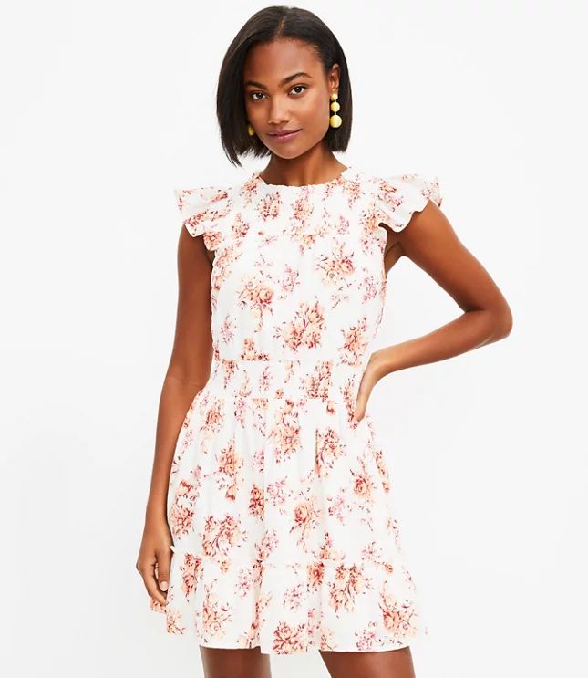 Floral Smocked Ruffle Flare Dress | LOFT