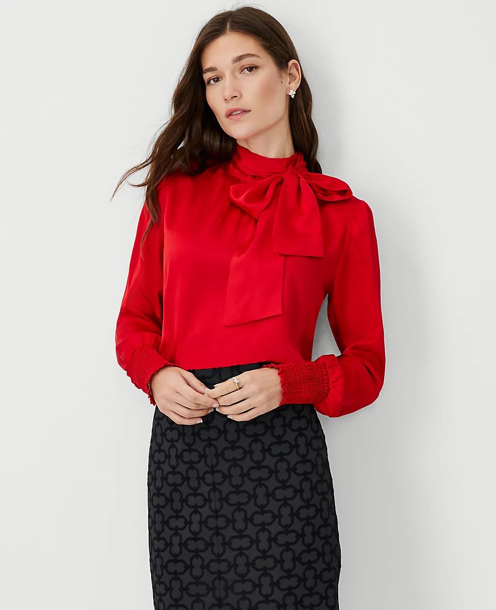 Smocked Cuff Bow Blouse | Ann Taylor (US)