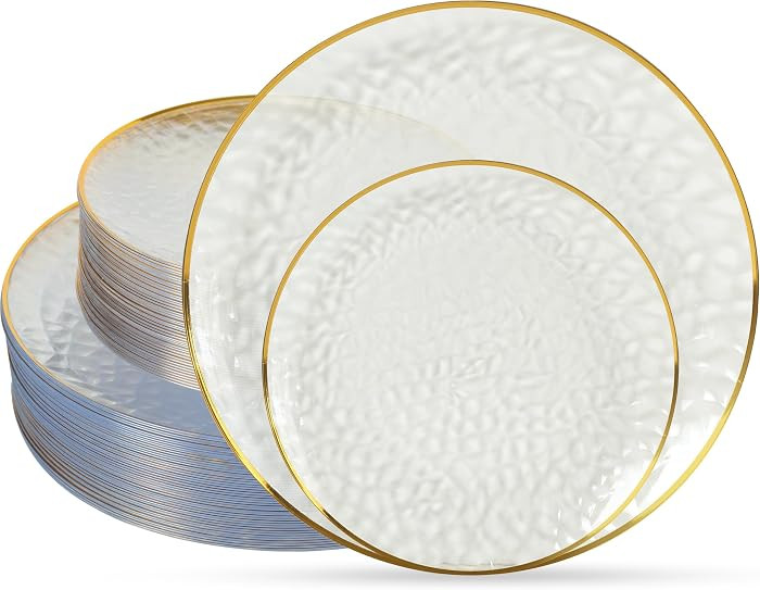 72Pcs Clear Plastic Plates with Gold Rim, Clear Disposable Plates, Hammered Party Plate Includes ... | Amazon (US)