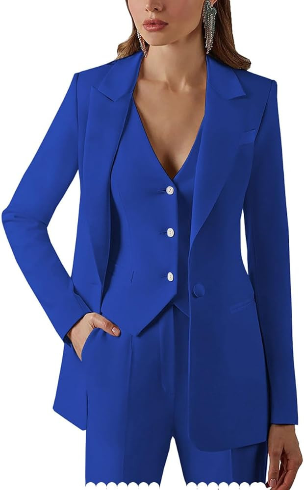 Women's Suits Formal Slim Fit 3 Piece Long Sleeved Elegant Blazer Notched Lapel Jacket for Work S... | Amazon (US)