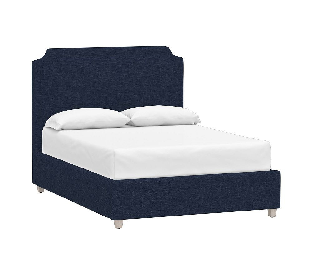 Ava Upholstered Storage Bed Full Performance Slub Weave Navy | Pottery Barn Kids