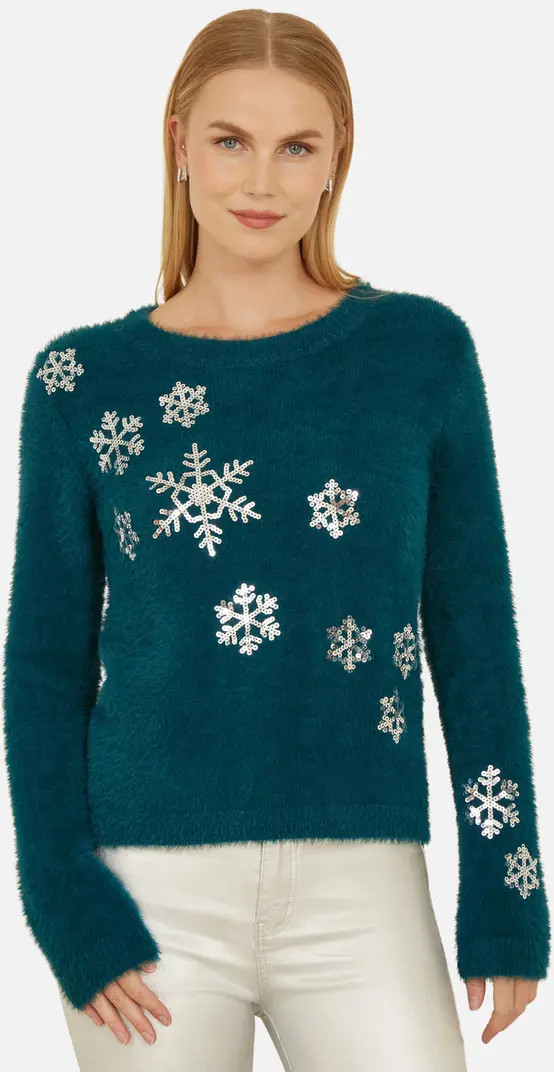 Yumi Sequin Snowflake Fluffy Sweater | Nordstrom | Nordstrom