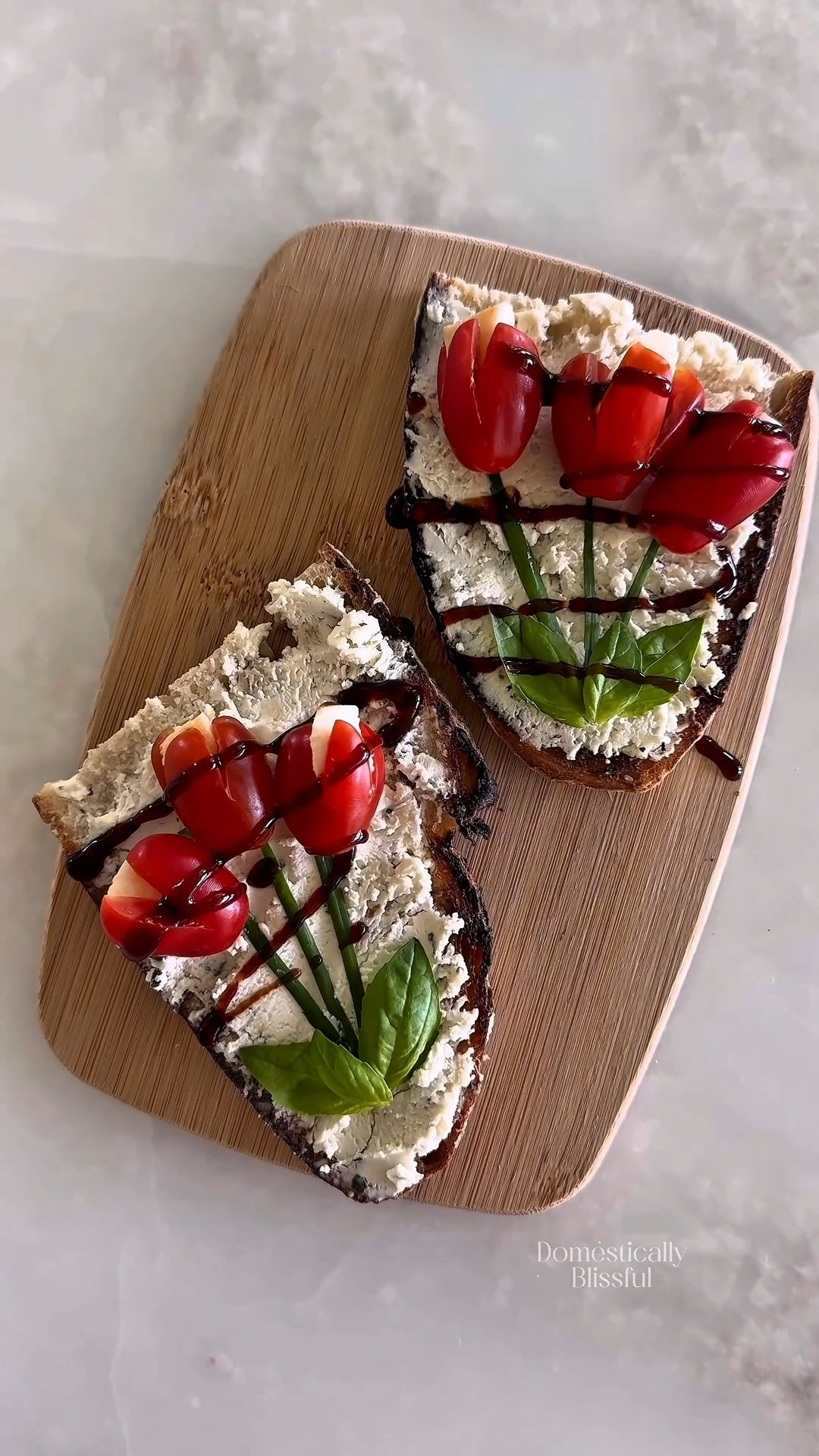 This Tomato Mozzarella Flower Toast is an easy snack that’s just as fun to make as it is to eat.
I spread my favorite herbed cheese onto crispy bread, then topped it with cherry tomatoes stuffed with fresh mozzarella to form the tulip blooms.
To finish the edible toast bouquet, I added scallion stems and basil leaves at the base.
It’s almost too pretty to eat, but far too delicious not to!



#LTKfoodie #LTKmomlife #LTKSeasonal