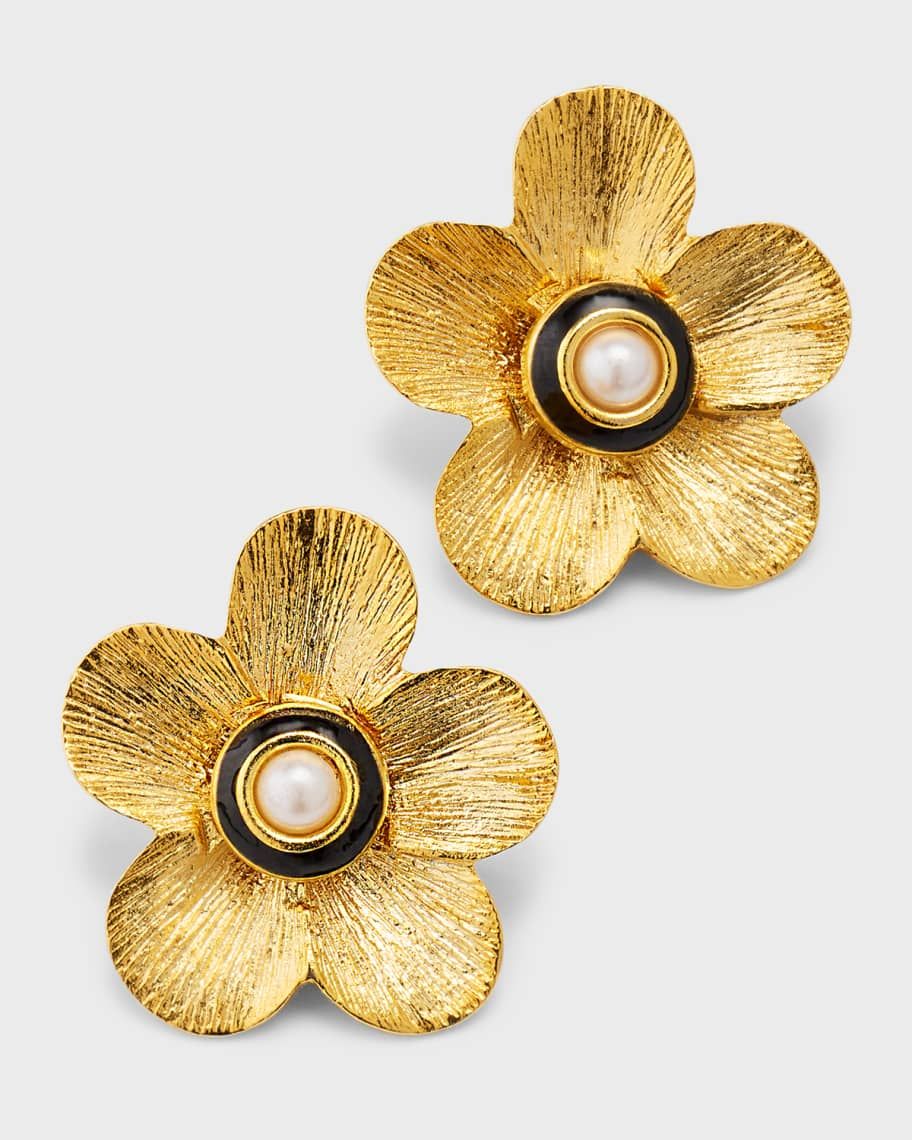 Gold Flower Pearl Center Earrings | Neiman Marcus