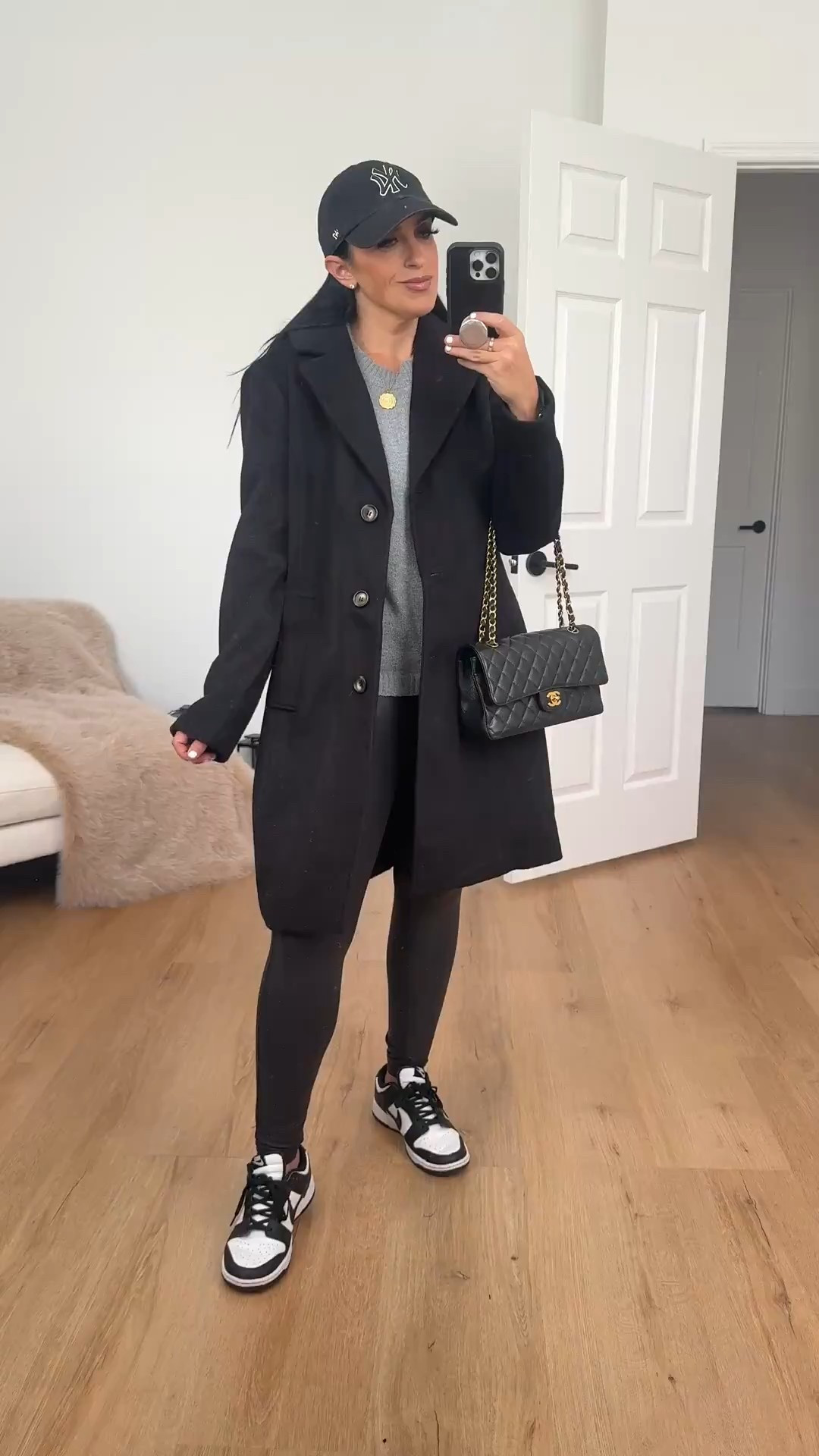 Time and Tru Women's Faux Wool Boyfriend Coat wearing size small. 
Under $50