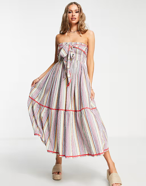Damson Madder cross front beach dress in textured stripe | ASOS (Global)