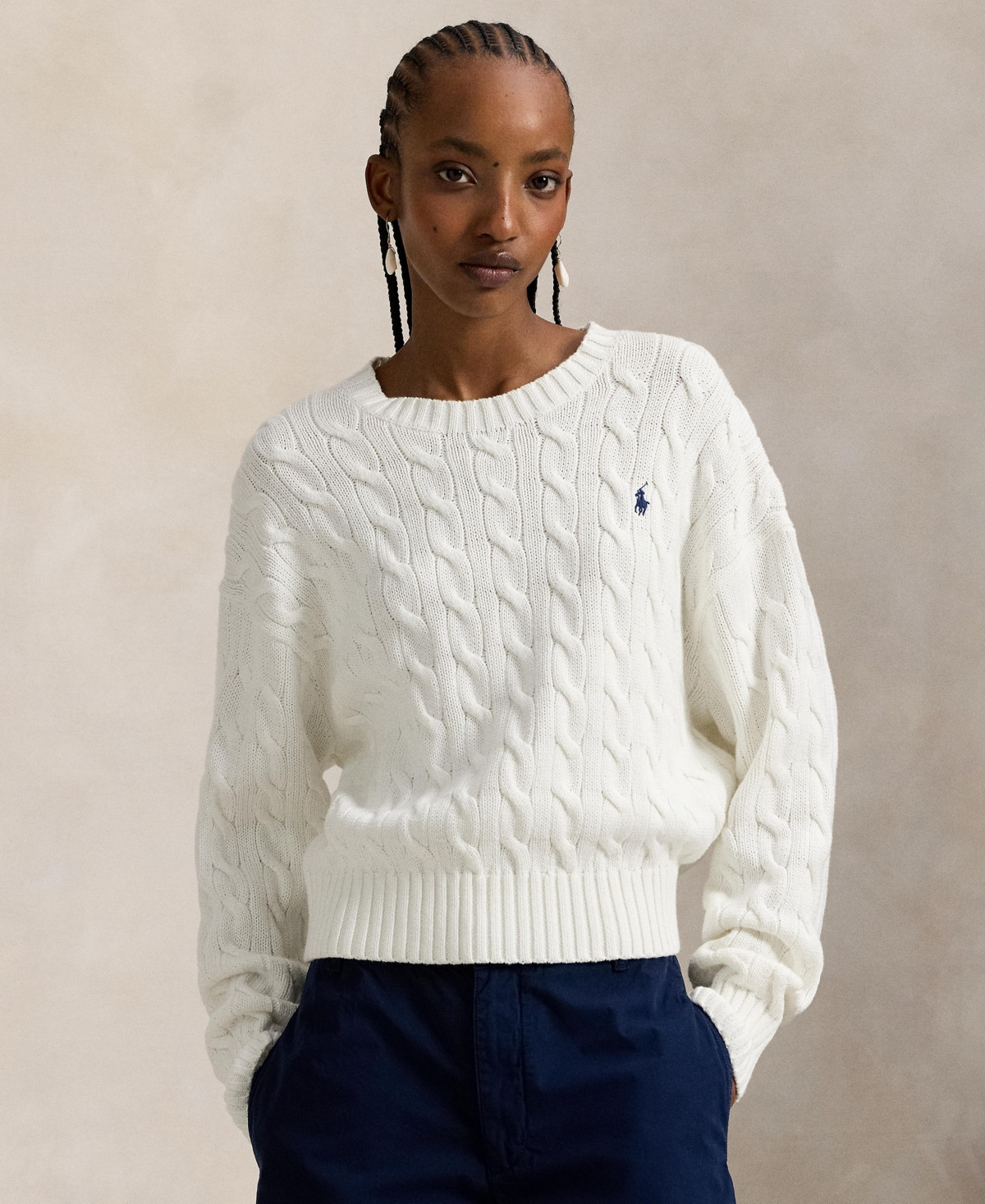 Polo Ralph Lauren Women's Cable-Knit Crewneck Sweater - White | Macy's