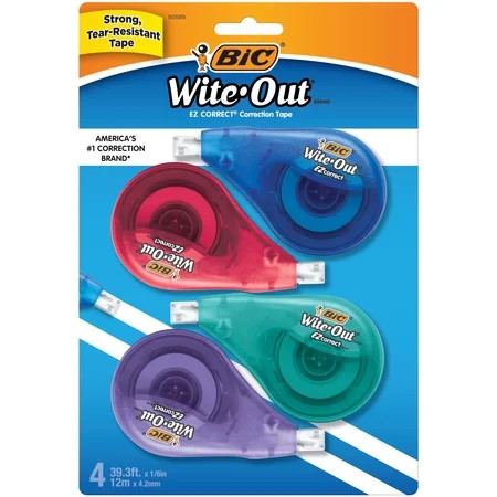 BIC Wite-Out EZ Correct Correction Tape, 39.3' Tape, School Supplies, White, 4-Count | Walmart (US)