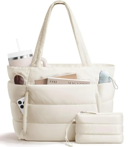 Bagstellar Puffer Tote Bag for Women, Lightweight Puffy Work Handbag Teacher Nurse Quilted Shoulder Bag for School Travel Gym | Amazon (US)