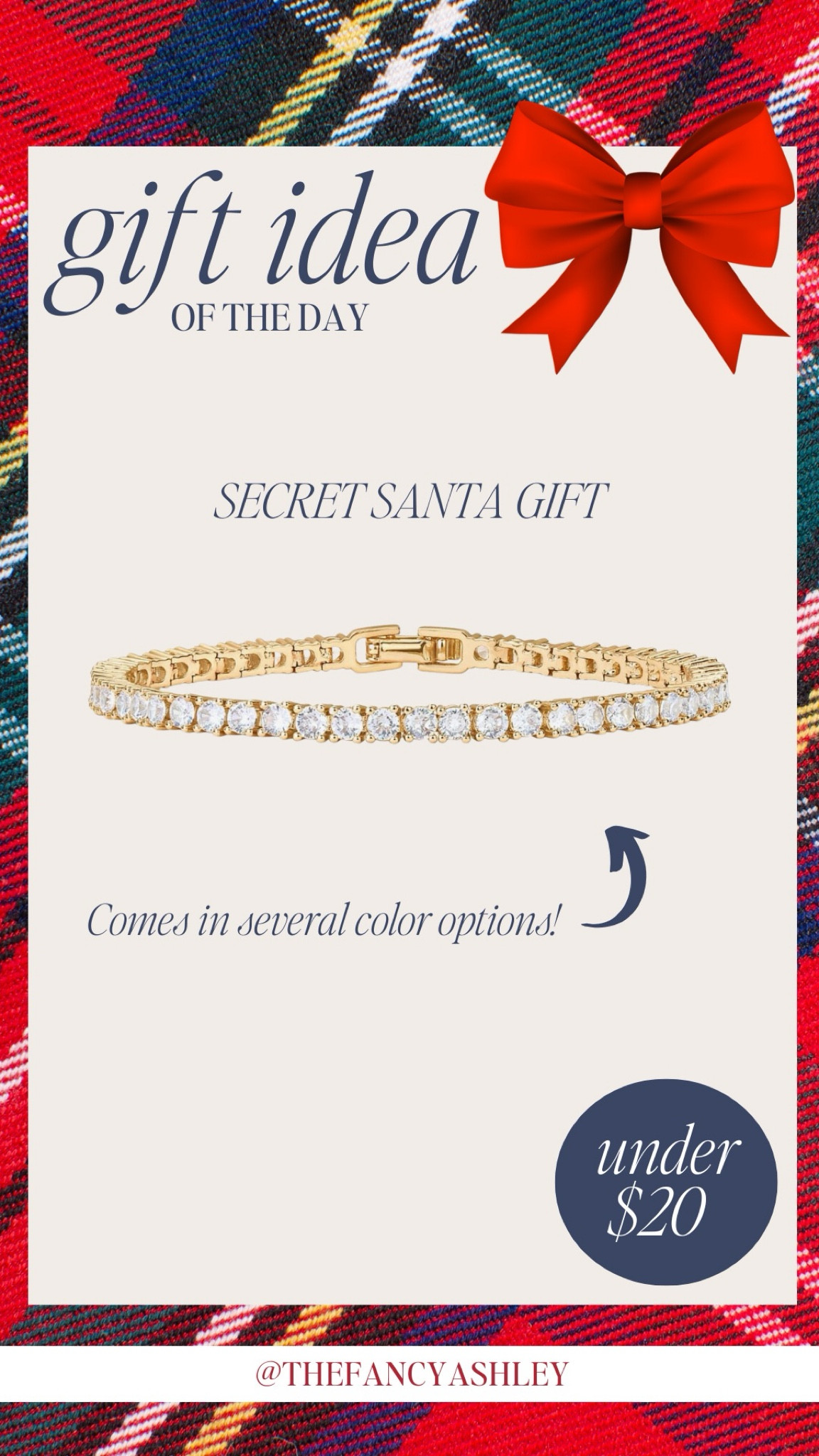 This tennis bracelet is perfection. Such a fab Secret Santa find—under $20, and it comes in so many colors and sizes! Obsessed. Classic and cute!

#LTKHoliday #LTKFindsUnder50 #LTKGiftGuide