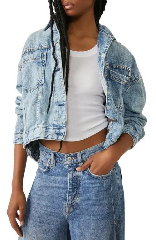 Free People We The Free Opal Swing Denim Trucker Jacket in Ocean Night at Nordstrom, Size X-Small | Nordstrom