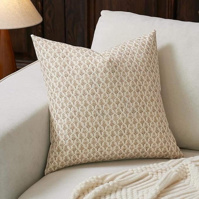 Floral Pillow Covers 18x18 Pillow Cover Block Print Couch Pillows for Living Room Decorative Neut... | Amazon (US)