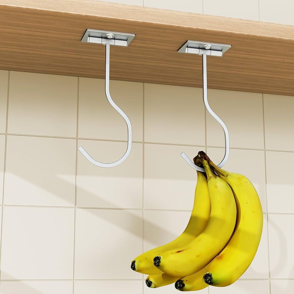 2-Pack Self Adhesive Banana Hook, Metal Banana Hanger Hook,Under Cabinet Hook For Bananas Or Kitc... | Amazon (US)