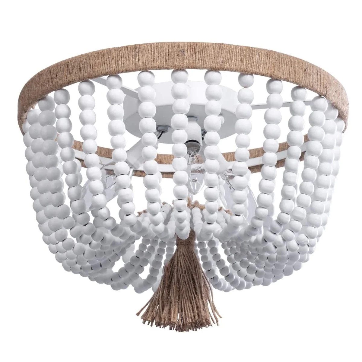 Bohemia Farmhouse Wood Beaded Flush Mount Ceiling Light, White Antique Rustic Chandelier Light Fi... | Walmart (US)