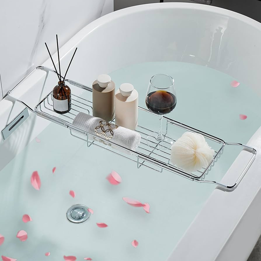 Stainless Steel Bathtub Caddy Tray, Expandable Bath Tub Table, Adjustable Bathroom Tray, Bath Org... | Amazon (US)