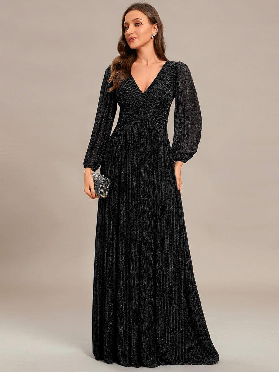 ever BRYM|Glittery Empire Waist Long Lantern Sleeves A-Line Evening Dress | Ever Pretty Garment Inc