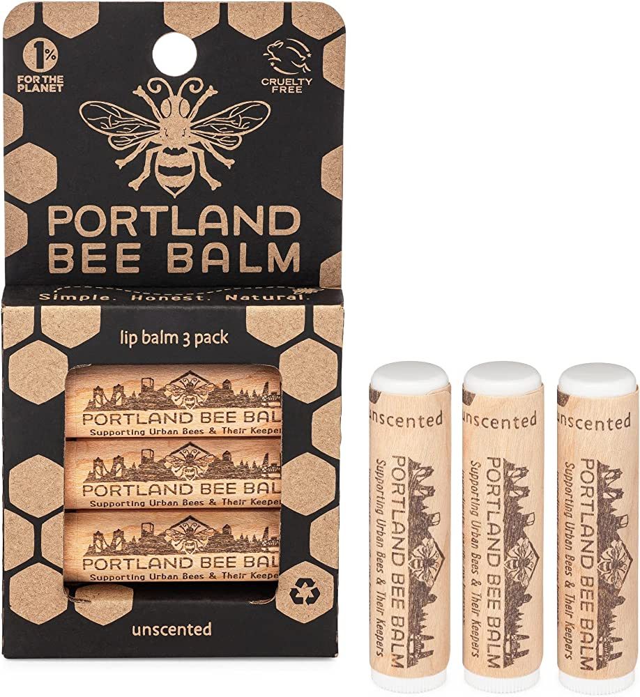 Portland Bee Balm All Natural Handmade Beeswax Based Lip Balm, Unscented 3 Count | Amazon (US)
