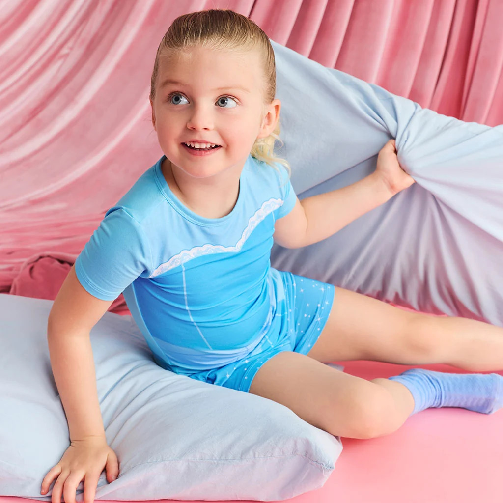 Princess Blue Short Sleeve Disney Cinderella Pajama Short Set | Posh Peanut® | Posh Peanut