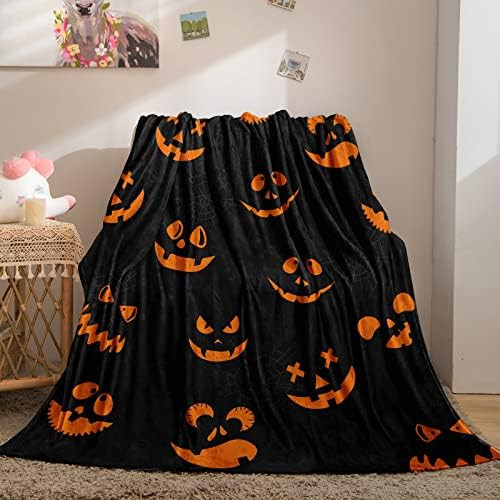 Bedorm Halloween Blanket Pumpkin Ghost Flannel Fleece Throw Blanket Spider Web Witch Hat Skull Carto | Amazon (US)