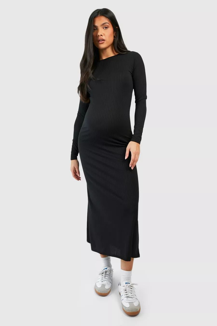 Maternity Soft Rib Loose Fit Midi Dress | boohoo (US & Canada)