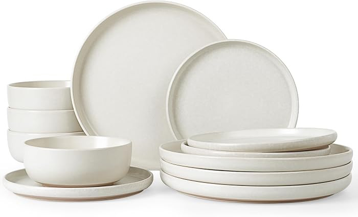 Famiware Milkyway 12-Piece Stoneware Dinnerware Set, Matte Beige White | Amazon (US)
