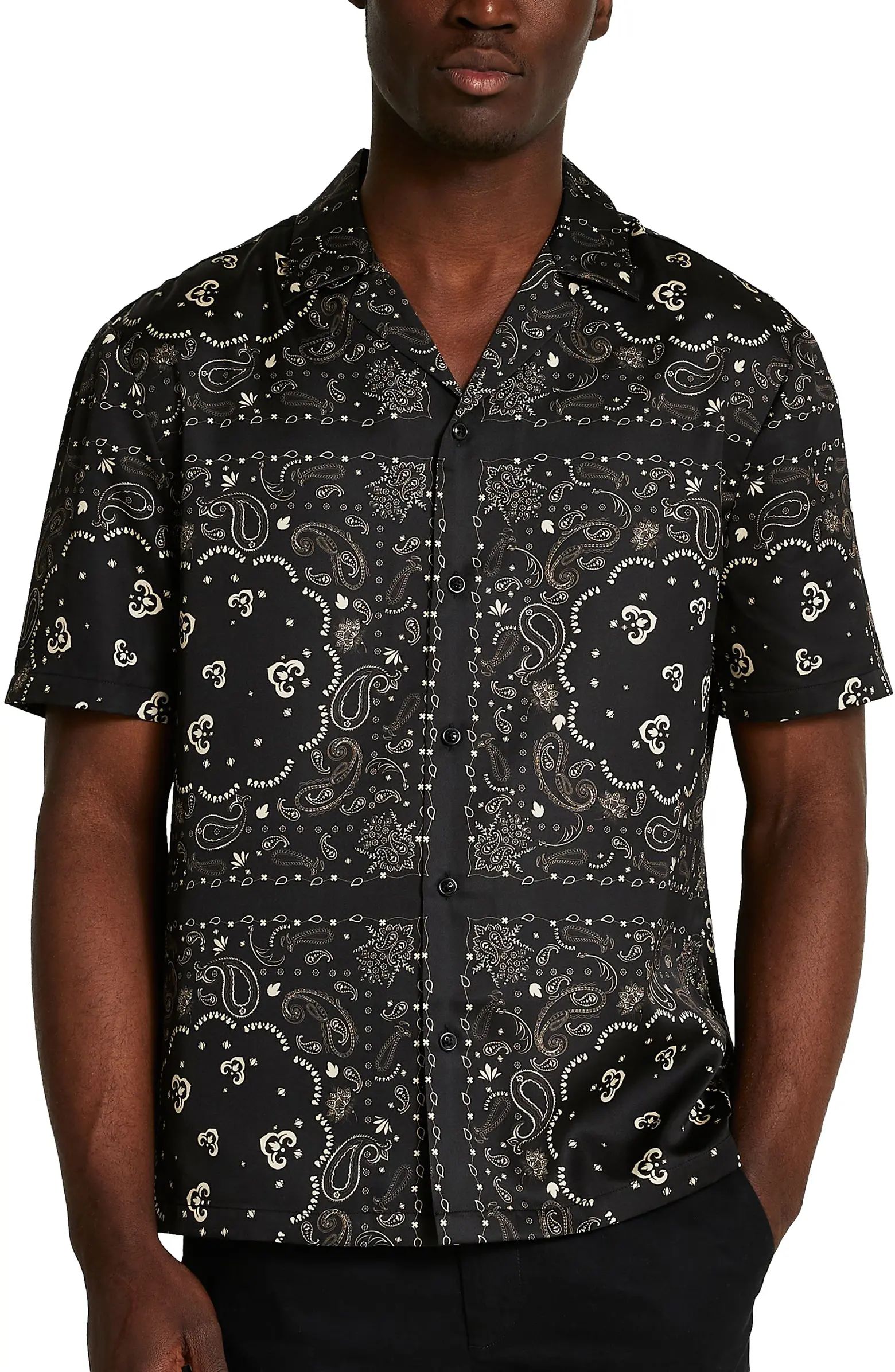 River Island Paisley Short Sleeve Button-Up Camp Shirt | Nordstrom | Nordstrom