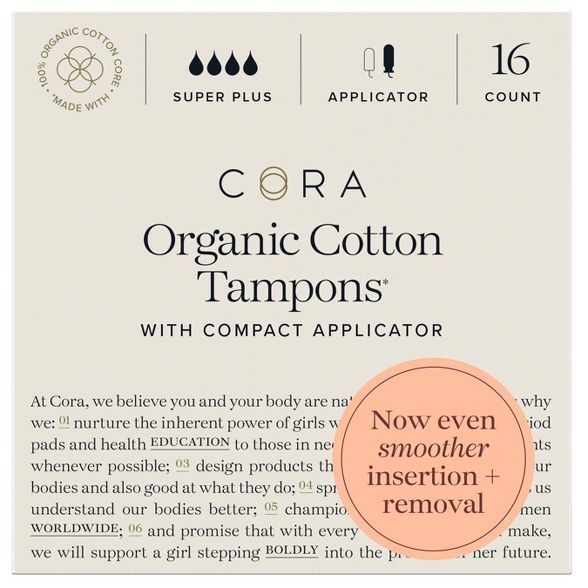 Cora Organic Cotton Tampons - Super Plus Absorbency - 16ct | Target