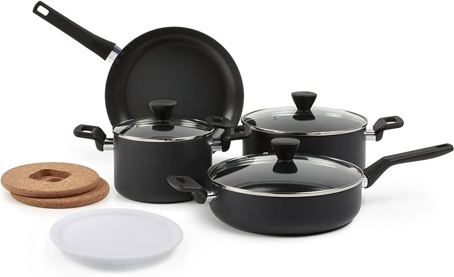 Amazon Basics - 10 -Piece Hard Anodized Non-stick Stackable Cookware Pots and Pans Set, Space Sav... | Amazon (US)