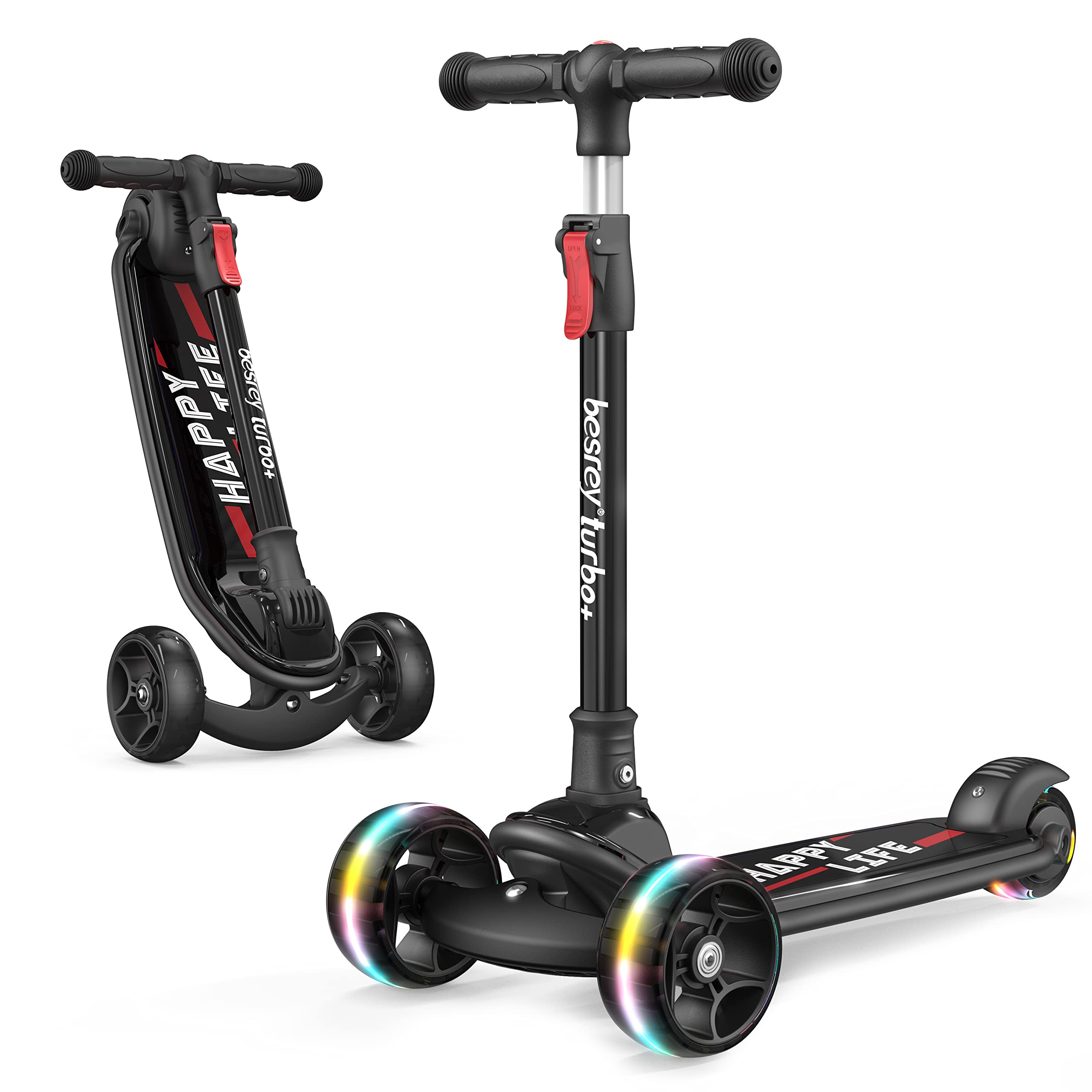 Besrey Kick Scooter for Kids Ages 3-10, 3-Wheel Folding Scooter with Adjustable Height, LED Light... | Amazon (US)