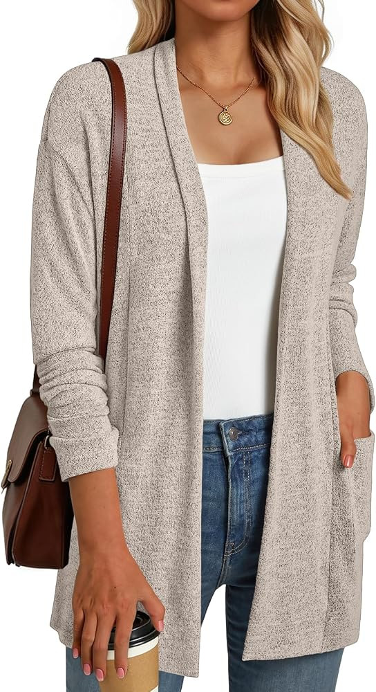 Knit Cardigan Sweaters for Women Open Front Loose Apparel with Pockets | Amazon (US)