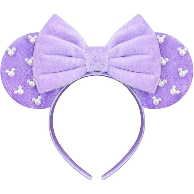 Trnerm Purple Fuzzy Mouse Ears Headband for Women, Cute Beads Headband with Bows，Halloween Cost... | Amazon (US)