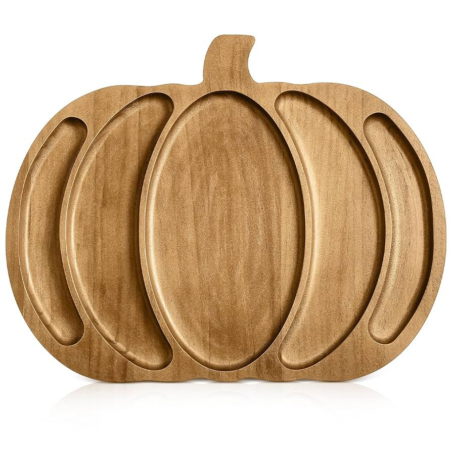 Sliner Halloween Pumpkin Wooden Serving Platter 15" L x 12" W Wood Pumpkin Shaped Charcuterie Boa... | Amazon (US)