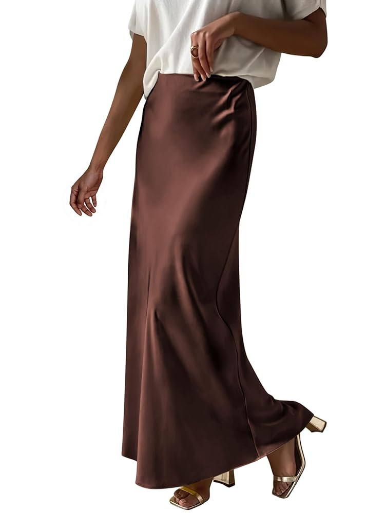Prinbara Women's Satin Maxi Skirts Dressy Casual Zipped High Waisted Flowy Silk 2025 Fall Elegant... | Amazon (US)