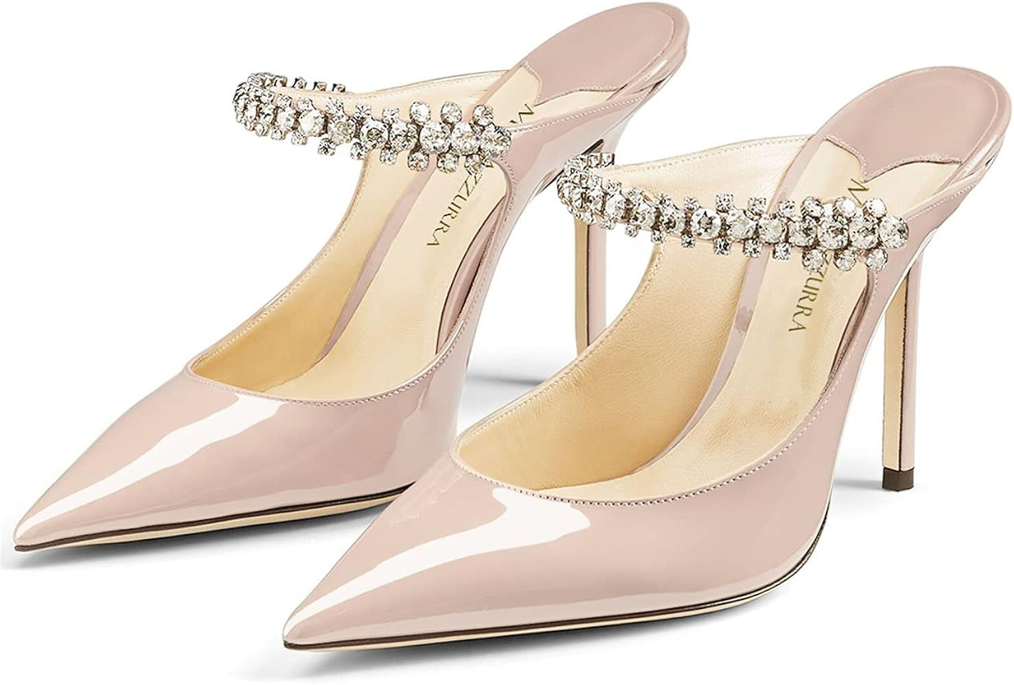 MIRAAZZURRA Women Heeled Mules Rhinestone Strappy Pointed Toe Mules Stiletto High Heels Slip On Brid | Amazon (US)