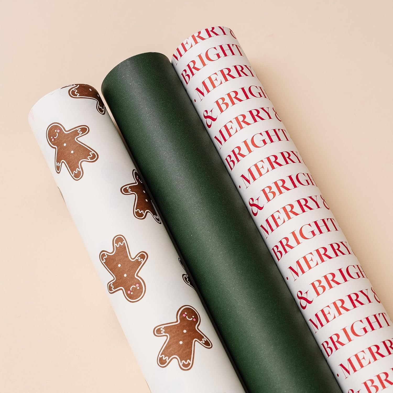 Merry Market 3-pack Premium Matte Christmas Wrapping Paper, Minimal Holiday Gift Wrap, Gingerbrea... | Amazon (US)