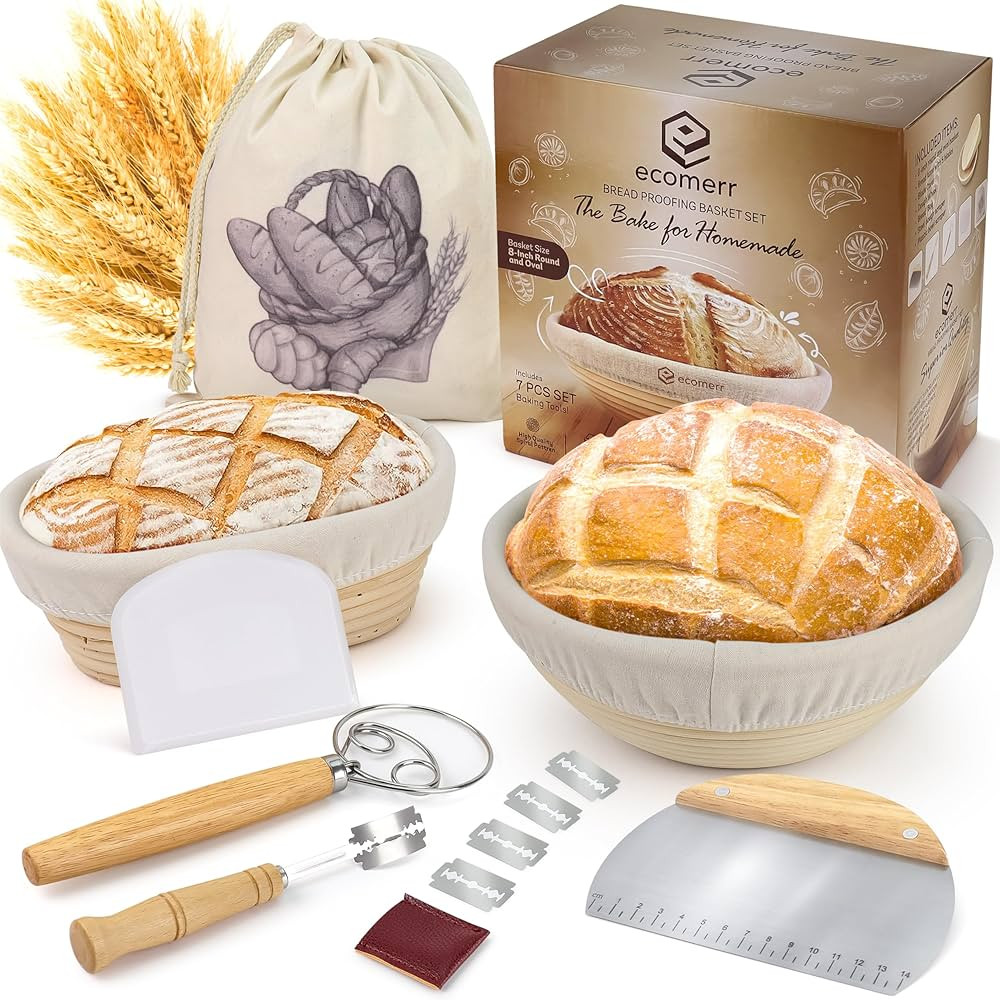 9” Banneton Bread Proofing Basket Set of 2 Round & Oval Rattan Proofing Baskets for Sourdough B... | Amazon (US)