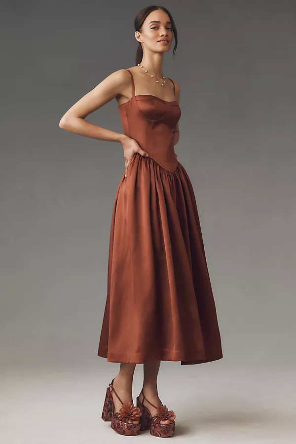 Amaya Corset Fit-and-Flare Midi Dress | Anthropologie (US)