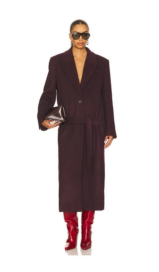 THE ATTICO Long Coat in Burgundy. - size 38 | Revolve Clothing (Global)