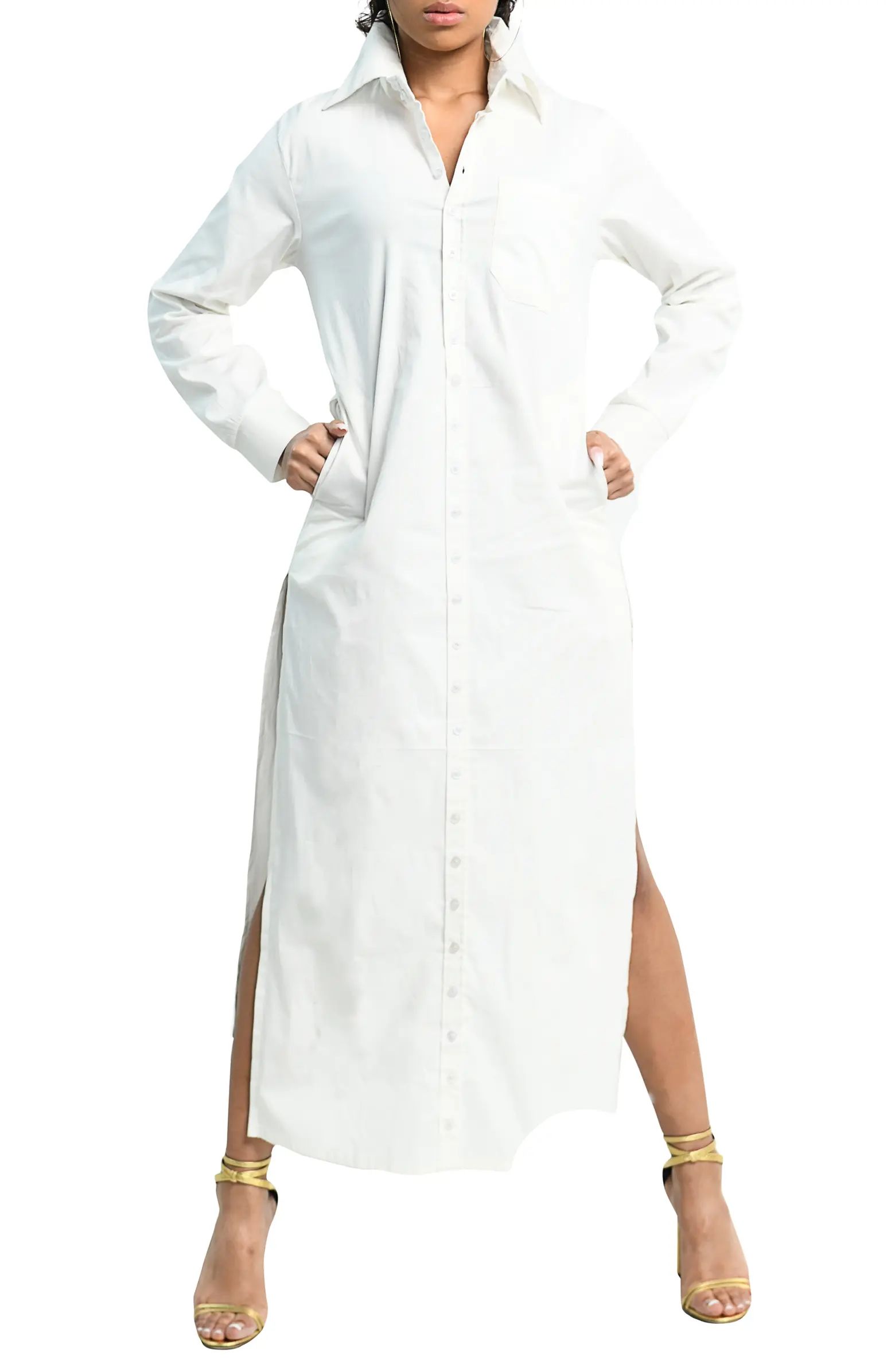 DAI MODA Long Sleeve Stretch Organic Cotton Maxi Shirtdress | Nordstrom | Nordstrom
