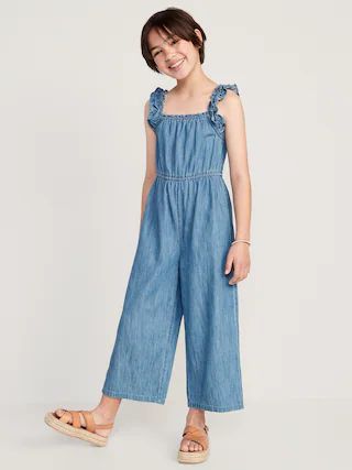 Sleeveless Chambray Ruffle-Trim Jumpsuit for Girls | Old Navy (US)